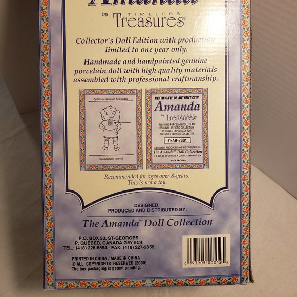 AMANDA DOLL by TIMELESS TREASURES - 2001 LIMITED EDITION PORCELAIN DOLL w/ BOX - Picture 12 of 16